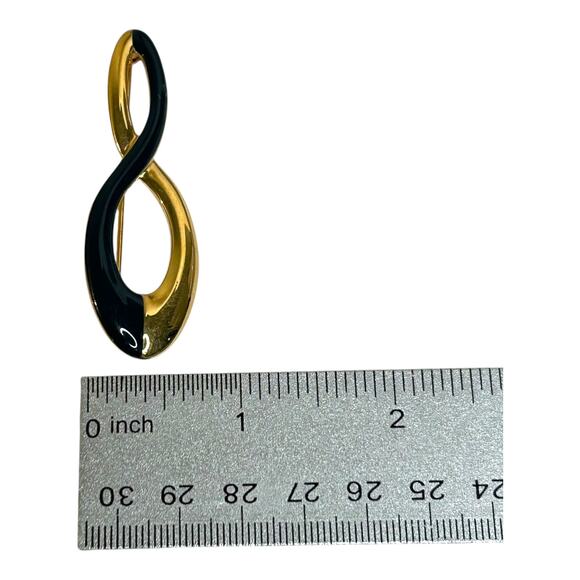 Vintage Monet Twisted Infinity Gold Tone Navy Blue Enamel Brooch Pin - Picture 4 of 6